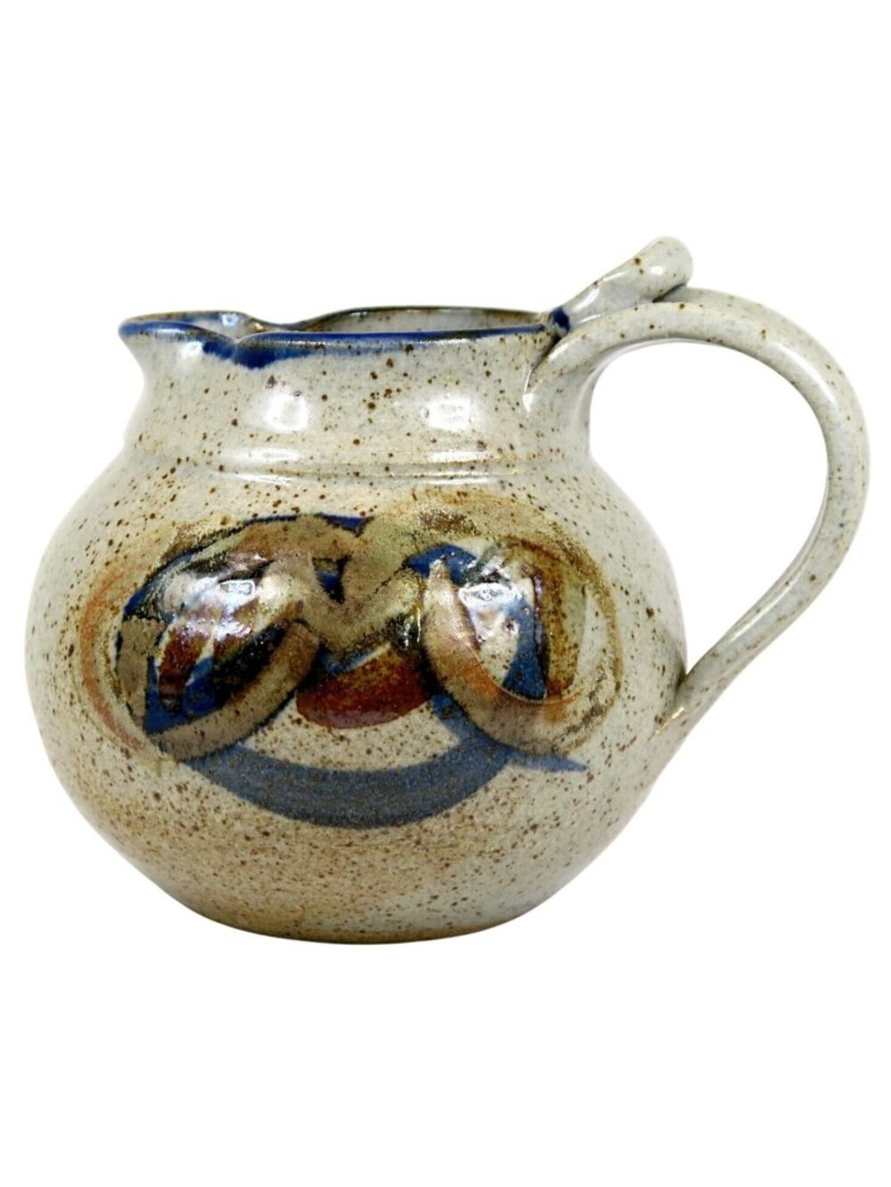 Crosshatch Clay Signed Stoneware Pitcher 1980s New Mexico Studio Pottery